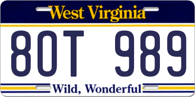 WV license plate 8OT989