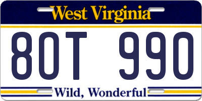 WV license plate 8OT990