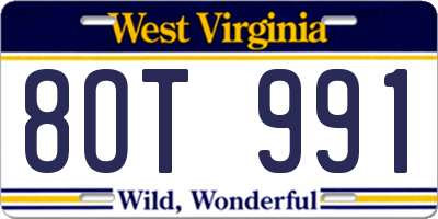 WV license plate 8OT991