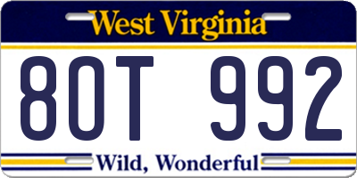 WV license plate 8OT992