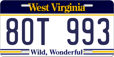 WV license plate 8OT993