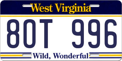 WV license plate 8OT996