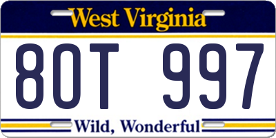 WV license plate 8OT997