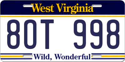 WV license plate 8OT998