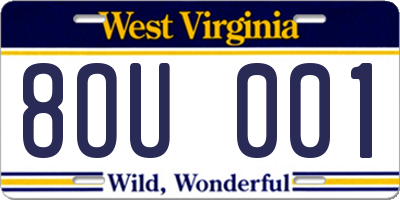 WV license plate 8OU001