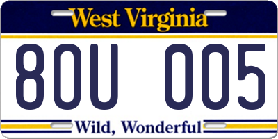 WV license plate 8OU005
