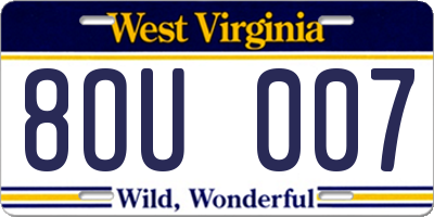 WV license plate 8OU007