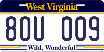WV license plate 8OU009