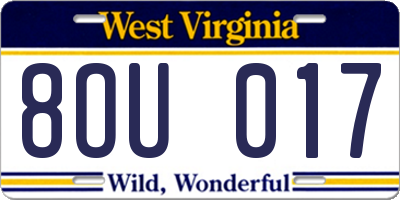 WV license plate 8OU017