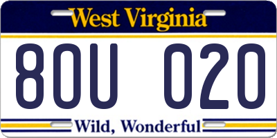 WV license plate 8OU020