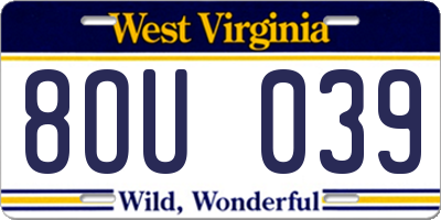 WV license plate 8OU039
