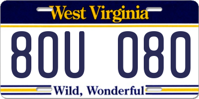 WV license plate 8OU080