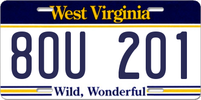 WV license plate 8OU201