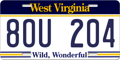 WV license plate 8OU204