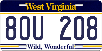 WV license plate 8OU208