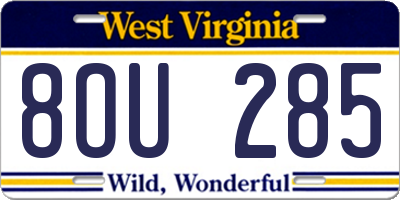 WV license plate 8OU285