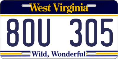 WV license plate 8OU305