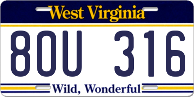 WV license plate 8OU316