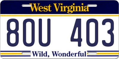 WV license plate 8OU403