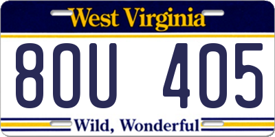 WV license plate 8OU405