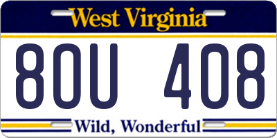 WV license plate 8OU408