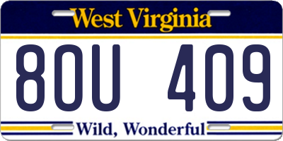 WV license plate 8OU409