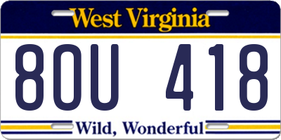 WV license plate 8OU418