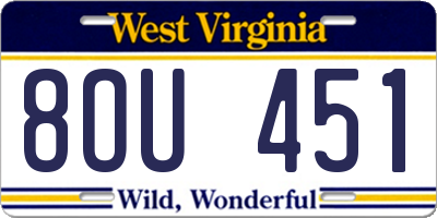 WV license plate 8OU451
