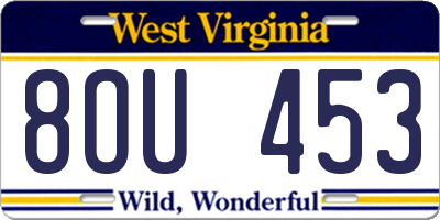 WV license plate 8OU453