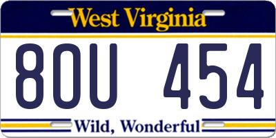 WV license plate 8OU454
