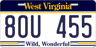 WV license plate 8OU455