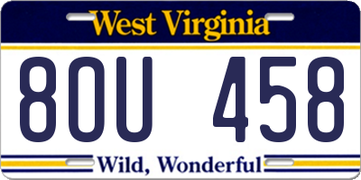 WV license plate 8OU458