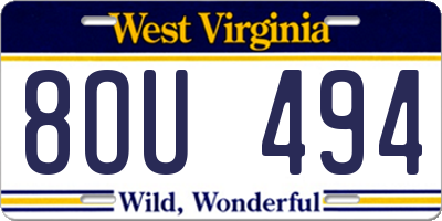 WV license plate 8OU494