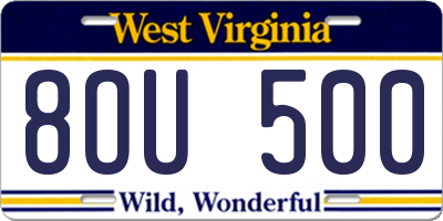 WV license plate 8OU500