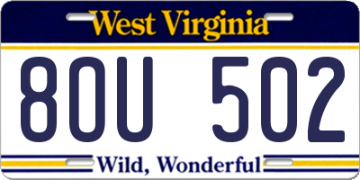 WV license plate 8OU502