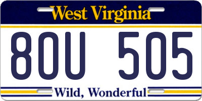 WV license plate 8OU505