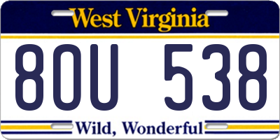 WV license plate 8OU538