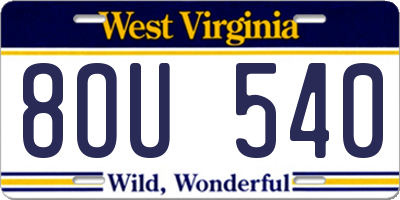 WV license plate 8OU540