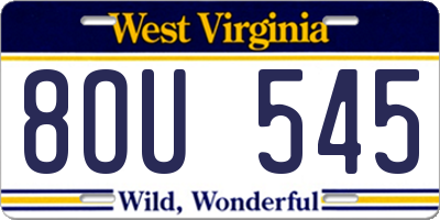 WV license plate 8OU545