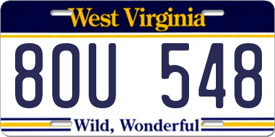 WV license plate 8OU548