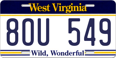 WV license plate 8OU549