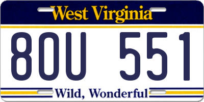 WV license plate 8OU551