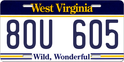 WV license plate 8OU605