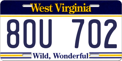 WV license plate 8OU702