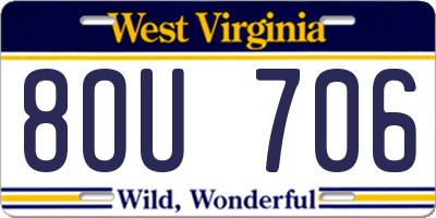 WV license plate 8OU706