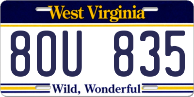 WV license plate 8OU835