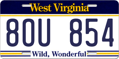 WV license plate 8OU854