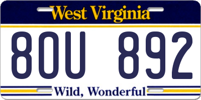 WV license plate 8OU892