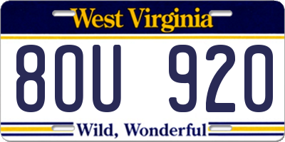 WV license plate 8OU920
