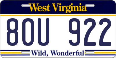 WV license plate 8OU922